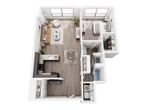 Floor plan for 1 bed, 1 bath, 1028 sqft